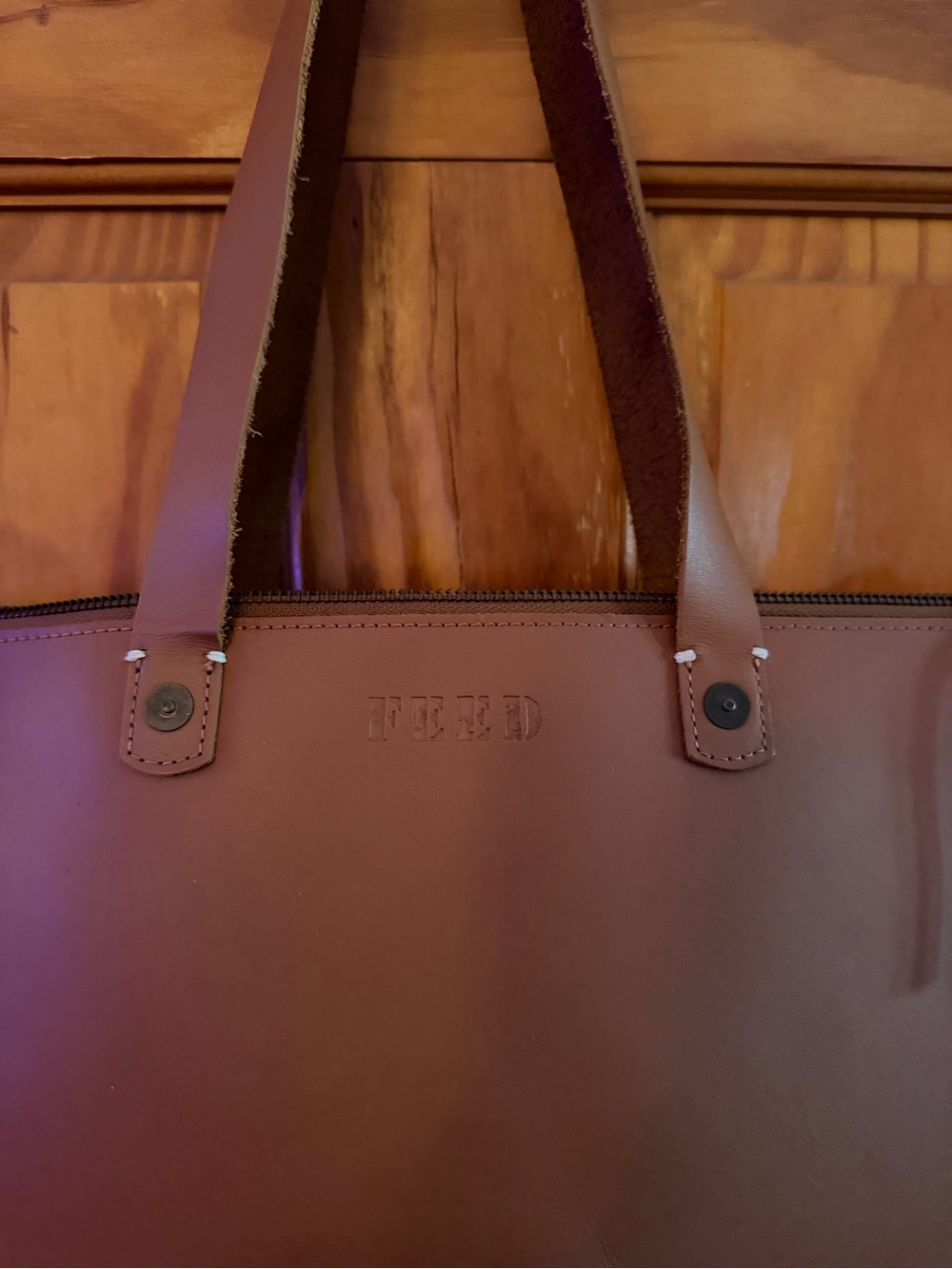 FEED Leather Tote Bag in Medium Brown - Picture 2 of 5